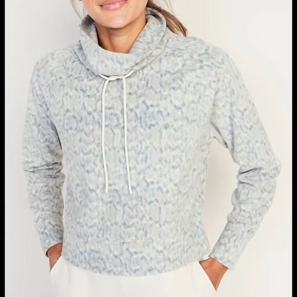 Old Navy Active Cropped Microfleece Aminal Print Funnel Neck Pullover Sweatshirt - Picture 1 of 10